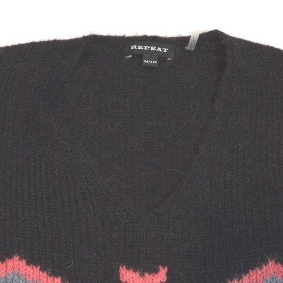 Repeat Womens Sweater Sz XXS Alpaca Wool Black Pink Oversized Warm Winter Fall - Picture 3 of 8